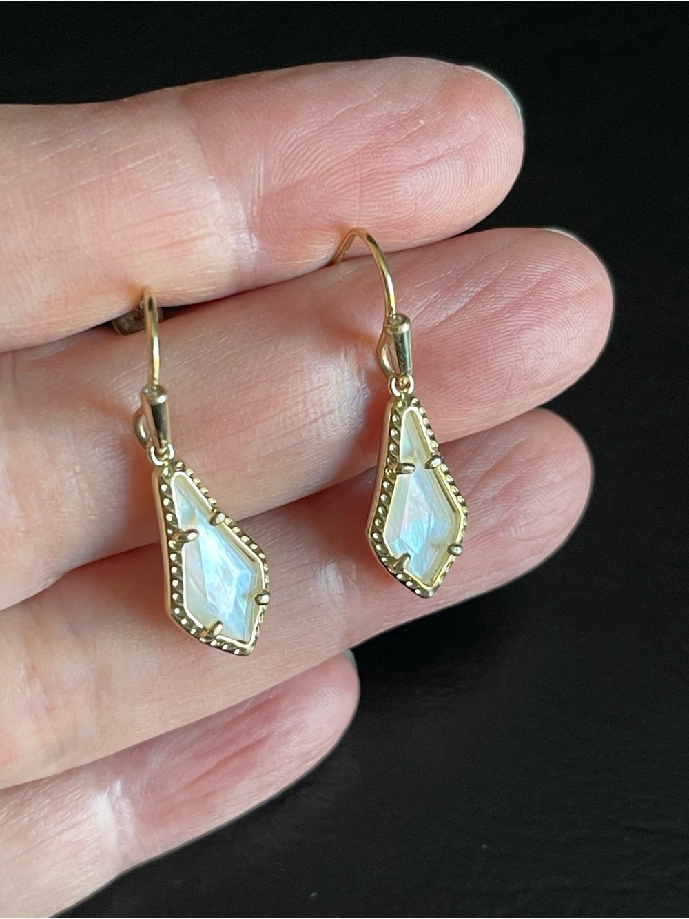 Kendra Scott Gold and mother of pearl Drop Earrings. - Picture 6 of 7
